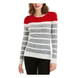 NWT MAISON JULES Women's XS  Sweater Top Red Gray White Striped Long Sleeve NEW